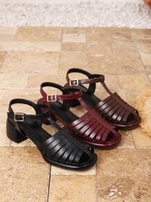 Damen Mode handgewebte Schuhe, Plateau-Sandalen mit dickem Absatz wasserfest, geschlossene Zehenpartie in Braun, neue vielseitige quadratische Zehenform Ausschnitt-Knöchelriemen Plateau-Absatz Lässig Outdoor atmungsaktiv komfortable High-Heel Sandalen für Frühling/Sommer