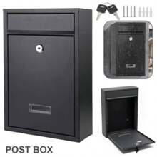 Wall Mount Mailbox With Combination Lock/Key Lock Letter Deposit Security Durable Drop Box, For Rents, Checks & Keys, Home Office, Modern Post Box With Newspaper Holder, Lid, Lockable - Easy To Install , Black Keyed Wall-Mounted Mailbox Unit] 1pc Lockable Metal Mailbox, Outdoor Wall-Mounted Weatherproof Post Box With Key, - Black - View 10