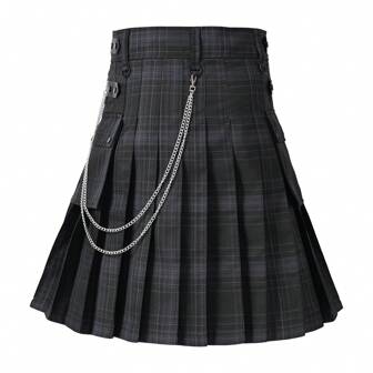 Klassieke traditionele Schotse geruite rok, nieuwe modieuze casual gepersonaliseerde geplooide grijze tartan rok, geschikt voor feesten, partijen, festivals, met felgekleurd gespontwerp