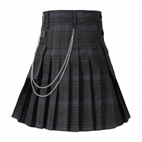 Jupe écossaise à carreaux traditionnelle classique, nouvelle jupe écossaise plissée grise décontractée et personnalisée à la mode. Convient pour les célébrations, les fêtes, les festivals, avec une boucle de couleur vive