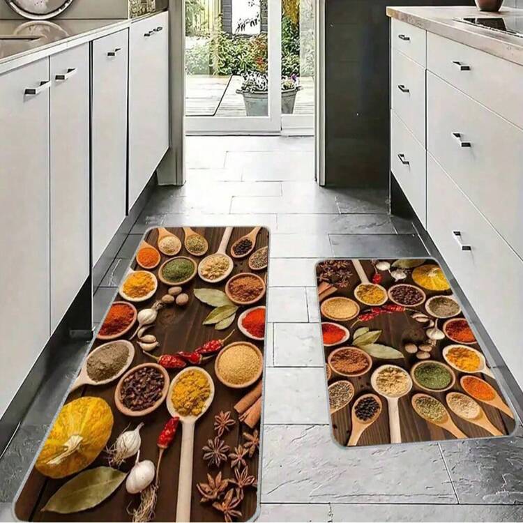 1 pieza Felpudo de cocina de 100% poliéster tejido con diseño de pimiento picante, lavable a máquina, antideslizante, ligero, resistente a la decoloración, de bajo peloteo, estilo rústico para decoración del hogar, sala de lavandería, felpudo para el piso del fregadero, que agrega sabor picante a tu cocina - Multicolor - Añade 7
