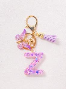 1pc A-Z English Letter Creative Keychain, Kids Backpack Accessories, Butterfly Letter Pendant Keychain For Girls, Bag Charm - Purple - View 13