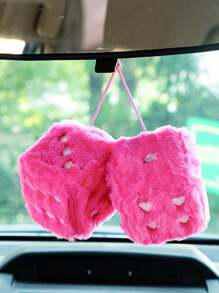 3-Inch Heart Embroidered Plush Dice Decorative Car Mirror Hanging Ornament, Soft, Easy To Install, Great Gift Idea - Plush Heart Embroidered Dice - View 11