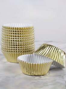 100pcs Aluminum Foil Cupcake Baking Cups - Oven Mini Cake Cup Holder,Baking Cups, Heat Resistant Paper Cups, Cupcake Liners For Baking, Disposable Creme Brulee Ramekins In 3 Colors, For Wedding, Birthday, Weekend, Party, Mother'S Day And Easter Kitchen Supply