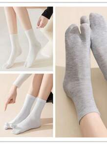 3 Pairs Men's Two Toe Division Socks, Plain Style Socks, Black & White, Spring/Summer - Multicolor - View 3