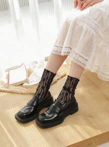 女士蕾丝花时尚超薄透明夏季日本风格镂空网眼中筒袜原宿复古长筒可爱袜子 - 彩色 - 查看 9