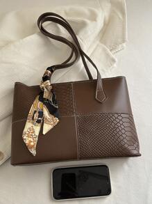 A Fashionable, Casual, And Minimalist Shopping Bag With A Fashionable Scarf And A Shoulder Tote Bag, Suitable For Shopping - Coffee Brown - View 9