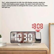 1 pieza Reloj despertador con proyección, Reloj despertador LED con proyección giratoria, Pantalla de temperatura, Brillo ajustable, Repetición, Pantalla digital grande de 7,6" para decoración del hogar, dormitorio, oficina