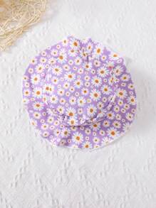 MommBaby Mommbabay 夏季婴儿/幼儿女孩蝴蝶结吊带裙，儿童可爱无袖雏菊花卉时尚太阳裙带帽 - 紫色 - 查看 6