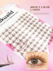 Rikuaild 100pcs Cartoon Style C-Curl Natural DIY Brown Cluster False Eyelashes, Brown Short Stem Transparent False Lashes, Cute Cartoon Eye Makeup Effect, Suitable For Japanese/Korean Cartoon Style Eye Makeup - C - 查看 6