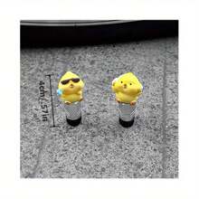 2pcs Cute Cartoon Chicken Tire Valve Cap, Resin Bicycle Tire Valve Stem Cover, Adorable Chicken Decor Accessories (Random Expression) - Multicolor - View 3
