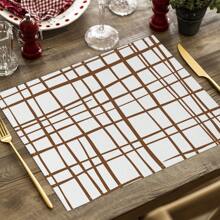 2/4pcs Simple Geometric Square Placemats, Abstract Neutral Style Artwork In Black & White, Blue, And Brown Linen Tablemats, Suitable For Daily Dining Table, Kitchen, Dining Room Decor, Home Decor, Holiday Decor, Tabletop Decor, Outdoor Picnic Decor, And Gifts, 12x16.5 Inches