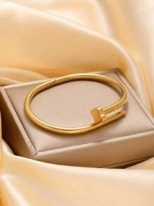 Stainless Steel Fashion Bracelet, Inlaid With 4 Small Cubic Zirconia Stones, Suitable For Daily Wear - Gold 2 - View 6