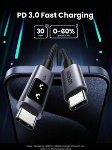 Cable de carga rápida UGREEN Uno 100W Type C con E-Marker compatible con iPhone 16, 15, S24, S23 Ultra, iPad Pro, Switch y talla grande - Negro - Ver 4