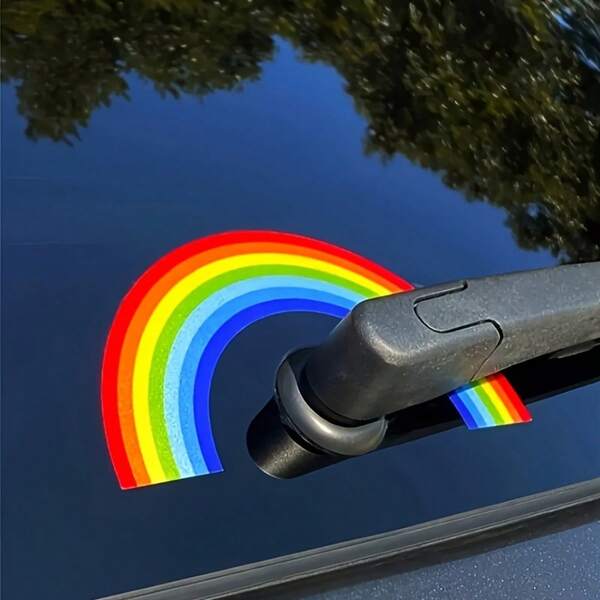 1/3pcs Car Rainbow Windshield Wiper Stickers, Rainbow Reflective Stickers, Motorcycle Decorative Stickers, Daily Necessities Decorative Stickers