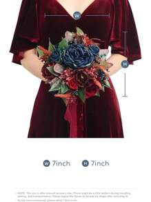 Ling's Moment Artificial Flowers Pink Bridesmaid Bouquet, Dusty Wedding Flowers Bouquets Bridesmaids, Inch Bridal Bouquets Bridesmaids, Wedding, Ceremony, Anniversary, Etc - Xanh lam Blu-navy & Đỏ Burgundy - Xem 5