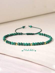 YAUKIA Delicada pulsera minimalista de malaquita y obsidiana negra - Pulsera delicada de piedra natural de malaquita - Pulsera de capas de cristal de malaquita y obsidiana - Regalo de piedra de nacimiento para mamá, esposa, amigas