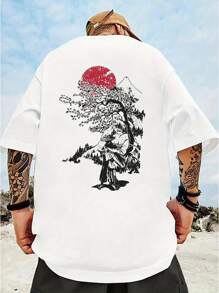 Tricou cu mânecă scurtă la modă pentru bărbați, cu imprimeu în limbă străină și cu imprimeu de dimensiuni mari, tricou ușor versatil pentru vară - Multicolor - Vizualizare 2