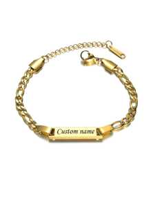 Custom Kids 18K Gold Plated Titanium Steel Curved Engraved Bracelet, Personalized DIY Stainless Steel Bracelet, Ideal Gift For Baptism Valentine's Day - Gold - View 5