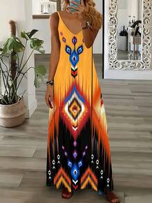 Jisfaneya Off-Shoulder, Print-All-Over, Pocketless, Boho-Chic, Versatile Holiday Dress Summer - Yellow - View 2