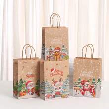 6pcs/12pcs/Pack Christmas Party Gift Packaging Kraft Paper Cartoon Gold Foil Print Shopping Bag, DIY Small Gift Wrap Bags, Souvenirs Favor Holders - Multicolor - View 9