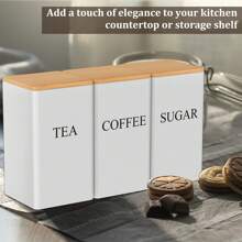 1 Set/3pcs Set High-Quality Iron Coffee Canister, White/Black, For Storing Coffee Beans, Tea Leaves, Sugar, Iron Storage Containers With Wooden Lid, Suitable For Restaurant, Kitchen, Living Room - 白色 - 查看 3