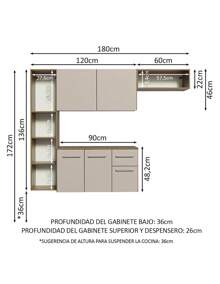 Cocina Integral Completa Modular Madesa Easy 180cm Marrón/cream 01 - Marrón y Crema - Ver 3