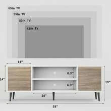65 Inch Modern TV Stand,White&Walnut Wood Entertainment Center With Storage Drawers & Management Living Room - 白色和胡桃木色 - 查看 3