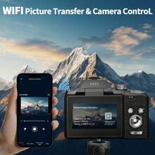 NBD 5K&64MP Digital Cameras For Photography, 16X Optical Zoom Camera With WiFi & App Control, Vlogging Camera With 180°Flipable 3-Inch Screen, Auto Focus,Bag,2 Batteries,Camera Strap&32GB Card - Black - View 7