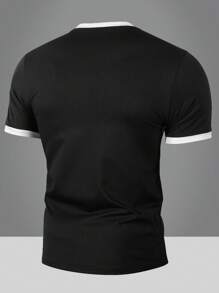 Men's Spring And Summer Sports, Running, Fitness, Outdoor, Casual Daily Wear Color-Blocked Patchwork Short-Sleeve Black T-Shirt - Black - View 2