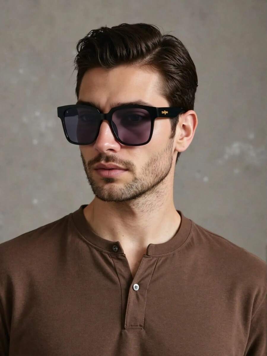 1pc New Popular Multi-Color Sunset Gradient Fashion Street Style Square Frame Glasses Rimless Black Fashion Glasses - Black - View 1