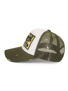 1pc Unisex Letter Embroidery Mesh Baseball Cap, Curved Brim Casual Outdoor Sun Hat For Driving, Fishing, Hiking, Suitable For Daily Use - Dark Green - View 4