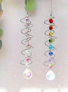 1 quả cầu xoay 3D hình cầu vồng có đuôi xoắn ốc, chuông gió, đồ trang trí treo ổn định (Tổng chiều dài: 45cm/17,72in) - Màu bạc AB - Xem 3