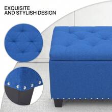 Microfiber Storage Ottoman With Wooden Legs, Tufted Upholstered Ottoman Couch Bench Chair Footrest Footstool For Living Room Bedroom, Navy Blue