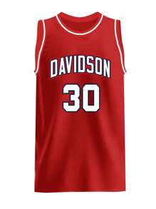 Maglia da basket rossa n°30 da uomo, top sportivo casual con ricamo e collo rotondo cucito
