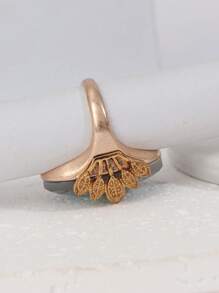 1pc Vintage Alloy Abalone Shell, Leopard, Oval Leaf Design Exaggerated Personalized Metal Ring For Women, Everyday Wear