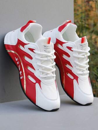 BHZPE 男士针织网眼透气休闲跑步鞋，系带舒适软底运动鞋，适合户外慢跑，春夏季