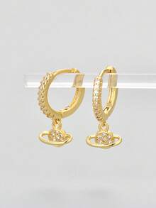 1 Đôi bông tai hình hành tinh thanh lịch, chất liệu bạc 925, kiểu dáng thời trang và duyên dáng, phù hợp để đeo hàng ngày và hẹn hò. - Hoa tai ngôi sao Zircon - Xem 2