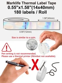 Marklife 2 英寸、1.96 英寸圆形/40X30 毫米/57X30 毫米/14X40 毫米方形全息热敏标签贴纸，圆形可打印彩虹闪光热敏打印机贴纸标签，用于礼品包装，自粘名称价格标签 DIY 定制徽标设计 - 彩色 - 查看 12