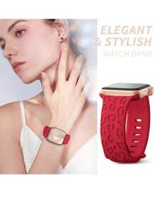 Leopard Floral Engraved Band Compatible With Apple Watch Band 49mm 45mm 44mm 42mm 41mm 40mm 38mm 46mm, Cheetah Waterproof Sport Silicone Wristbands Replacement Strap Compatible With IWatch Series 10 9 8 7 6 5 4 3 2 1 SE For Women