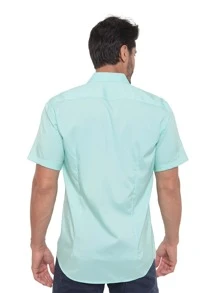 Rand paul Men's Slim Fit Short Sleeve Plain Dress Shirt With Pocket - màu xanh lá - Xem 2