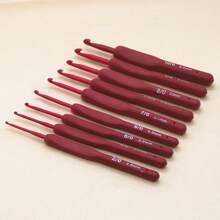 9 件套红色钩针硅胶手柄铝制钩针套装 DIY 编织针用于毛衣编织缝纫针织工具