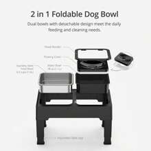 1pc Stainless Steel Foldable Pet Food Bowl, Black, Dog/Cat Water Feeder Dish