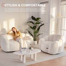 MAXYOYO Adult Bean Bag Chair,Loveseat  Or Single Floral Bean Bag Sofa, Super Soft Loveseat, Living Room Bedroom Faux Fur Reading Chair, Beige - Beige - View 9