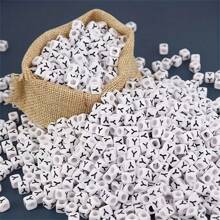 100/1000pcs/Pack White Background Black Letter Beads, 6mm Acrylic Square English Letter Beads, DIY Jewelry Making Supplies, Decorative Accessories | Overflowing Beads | Durable Bead Material For Jewelry Making