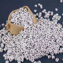 100/1000pcs/Pack White Background Black Letter Beads, 6mm Acrylic Square English Letter Beads, DIY Jewelry Making Supplies, Decorative Accessories | Overflowing Beads | Durable Bead Material For Jewelry Making