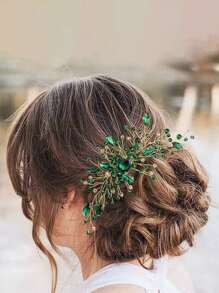 1pc Women's Handmade Green Glass Crystal Hair Comb Headpiece, Bridal, Wedding, Festival, Party Combs For Hair Side Comb, School Stuff, College