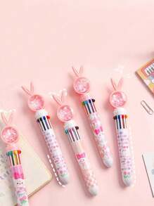 155 piezas Bolígrafo de estilo Kawaii con lentejuelas de dibujos animados, bolígrafo de 10 colores, lindo conejito, papelería escolar, lápiz de bola multicolor (estilo aleatorio), regalos de vuelta a la escuela - Multicolor - Ver 3