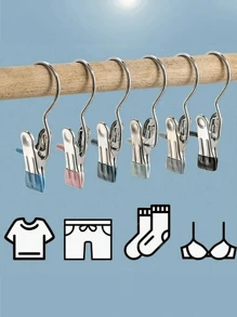 10pcs Of Stainless Steel Clothes Clip, Laundry Clothes Nail With Hook, Portable Hanging Clothes Clip, Wardrobe Organizer, Hanger Halloween Decorations Halloween Costumes Autumn Decor Festival Decor