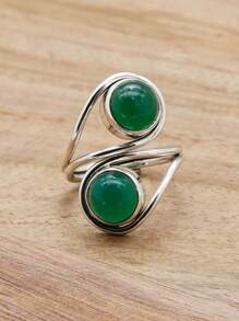 Green Onyx 925 Sterling Silver Gemstone Adjustable Ring - 綠瑪瑙 - 查看 2